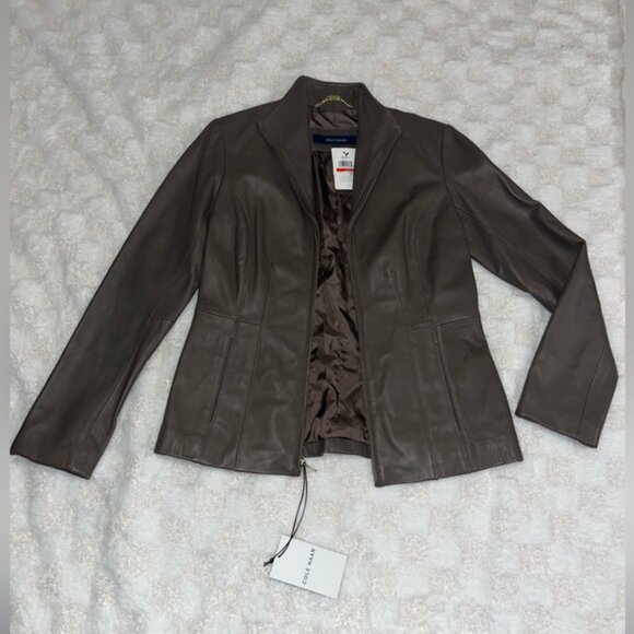 Women’s Cole Haan Wing Collar Leather Jacket • Size XSmall - Picture 2 of 15